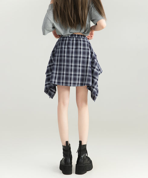 Multi-Drape Plaid Mini Skirt