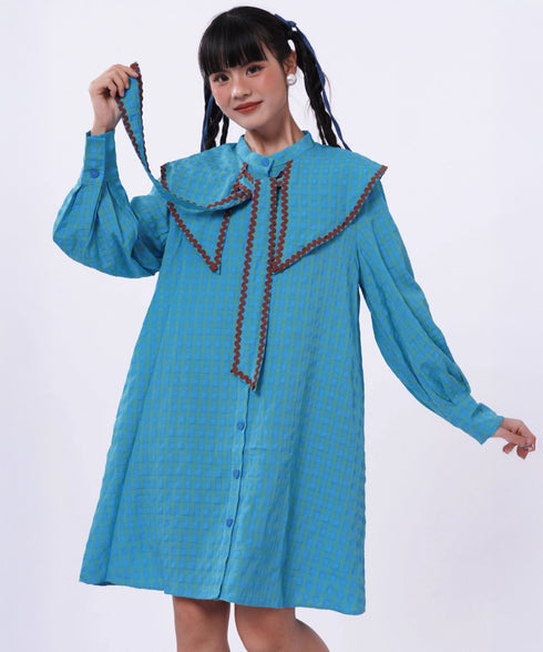 Check Sailor Tie Shirt Dress