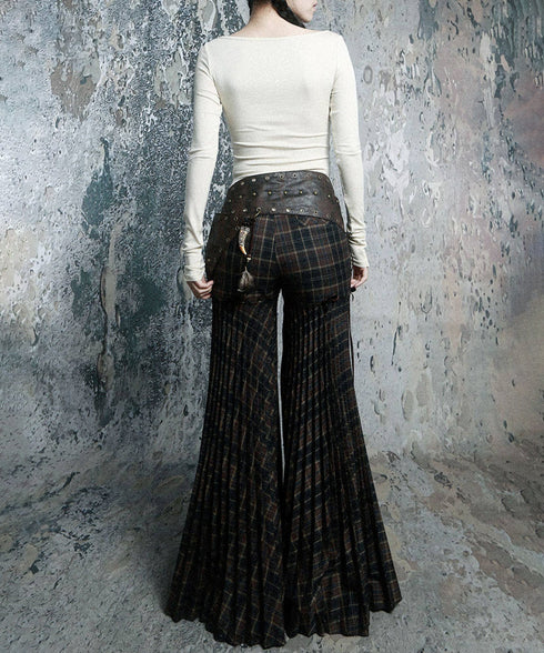 Plaid Flare Ribbon Pants