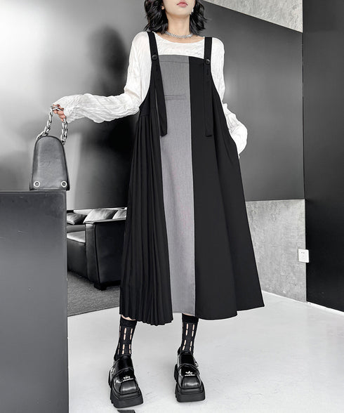 Bicolor Pleated Jumper Dress