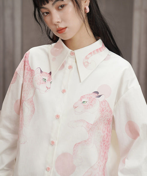 Pink Panther Graphic Collar Blouse