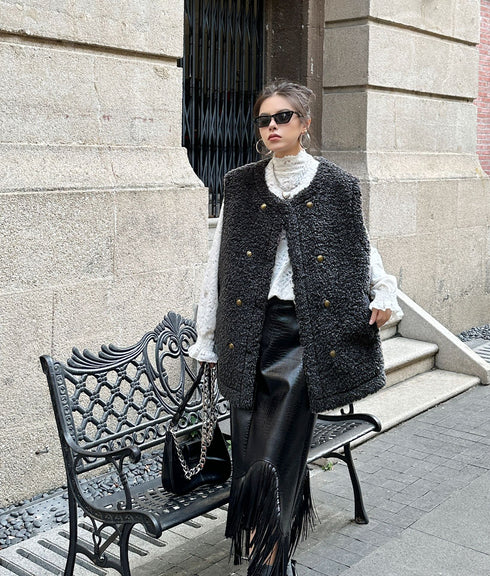 Textured Double Button Vest