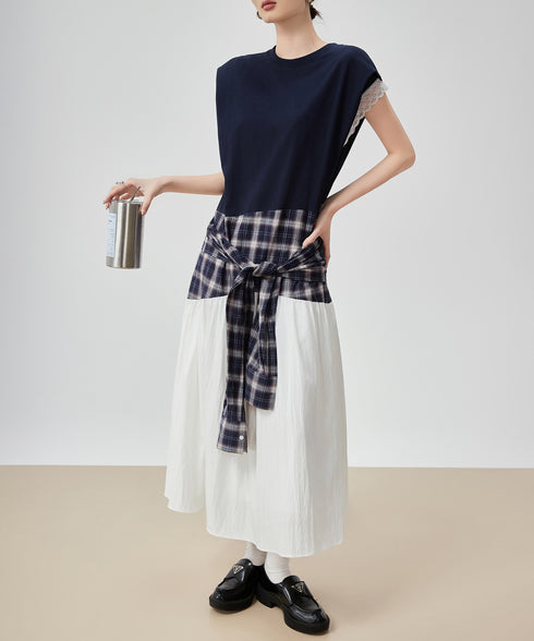 Layered Check Design Dress