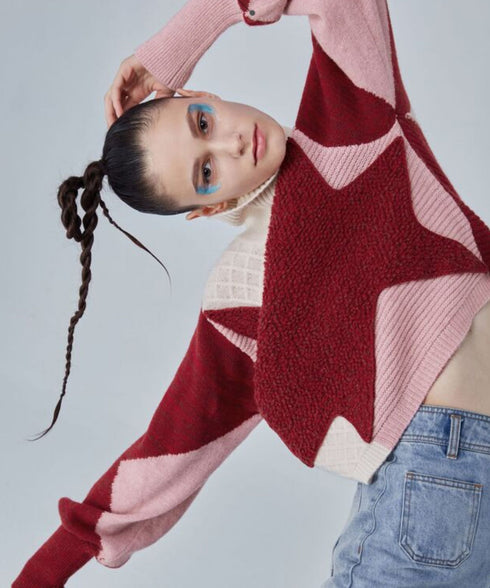 Patch Texture Mix Knit Sweater