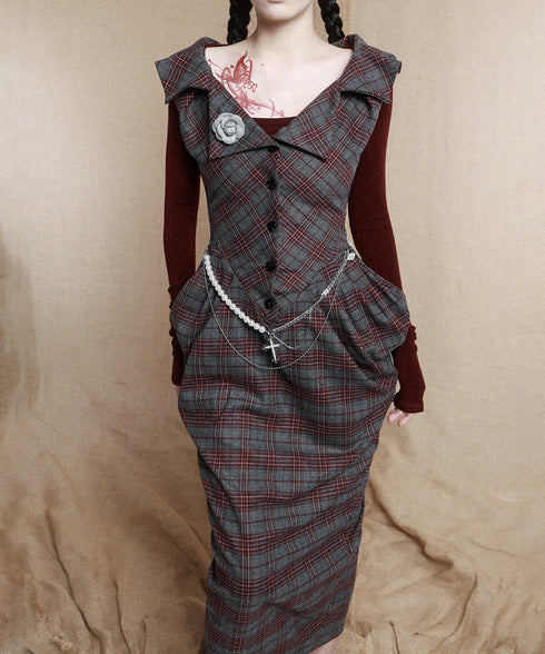Plaid Draped Corset Dress