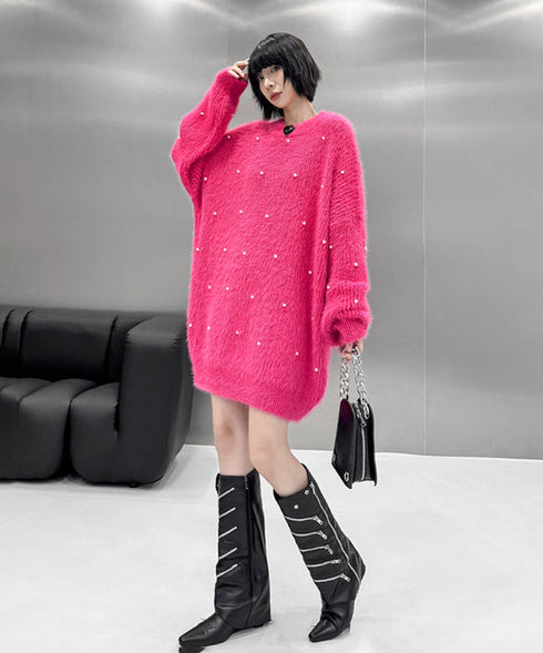 Pearl Accent Fuzzy Sweater