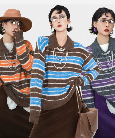 Stripe Collar Knit Pullover