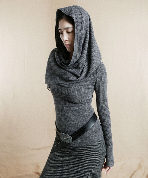 Hooded Rib Drape Top