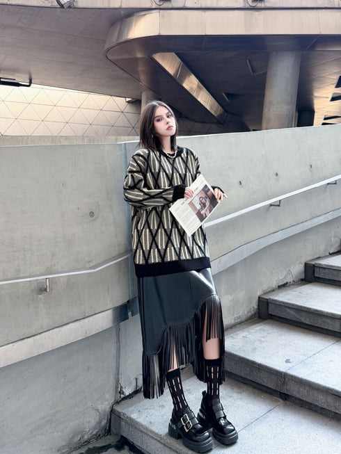Geometric Pattern Knit Sweater