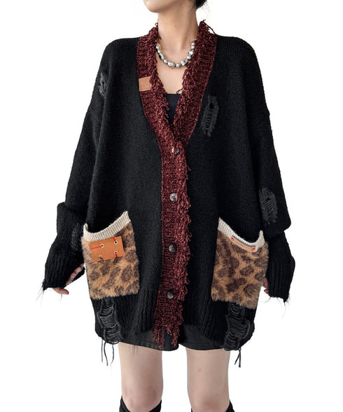 Fringe Patchwork Knit Cardigan