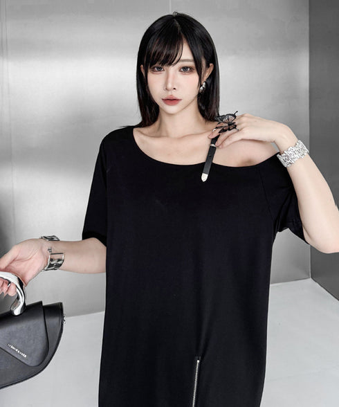 Zip Strap Drape Dress
