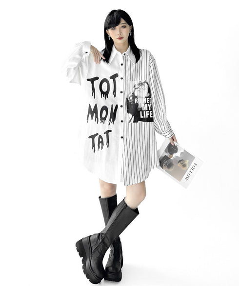Split Print Stripe Shirt
