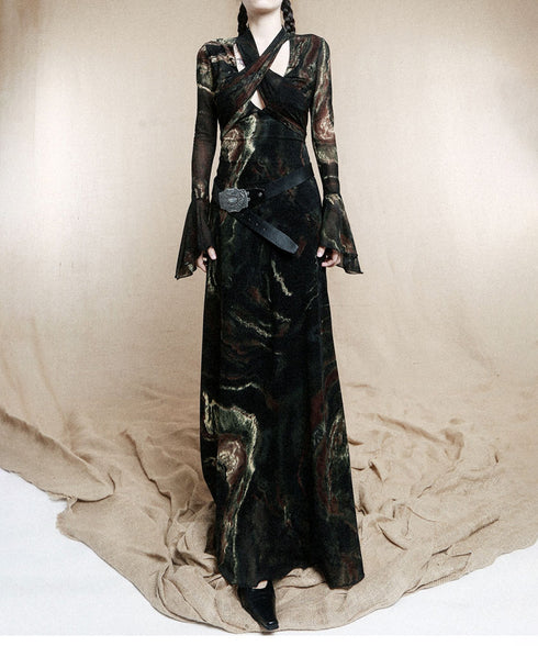 Marble Sheer Flare Dress