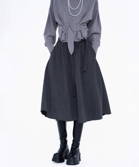 Pinstripe Flared Midi Skirt