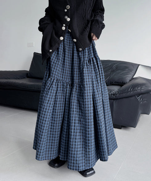 Tiered Check Flare Skirt