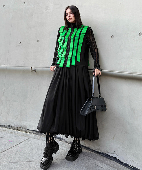 Sheer Pleated Balloon Skirt