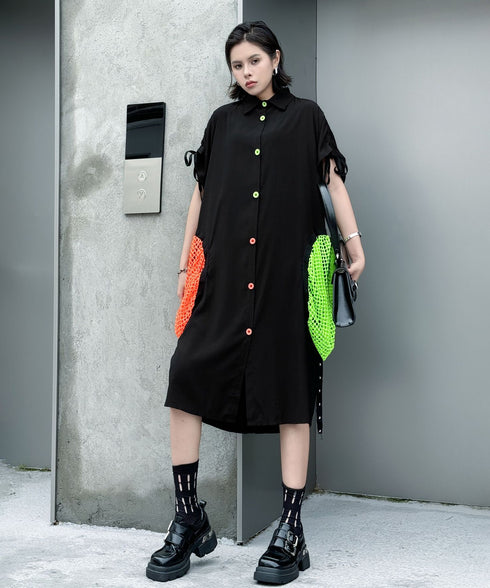 Neon Pocket Shirt Dress