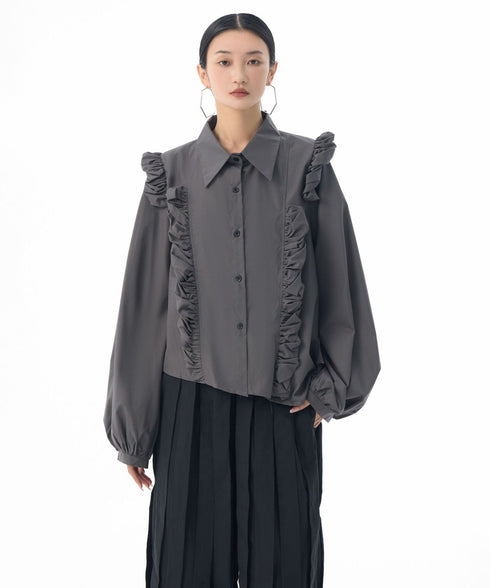 Front Ruffle Volume Blouse
