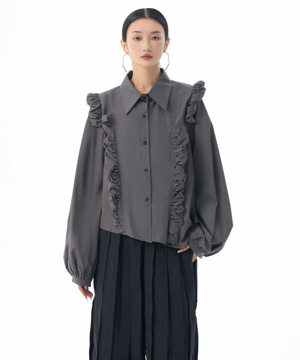 Front Ruffle Volume Blouse