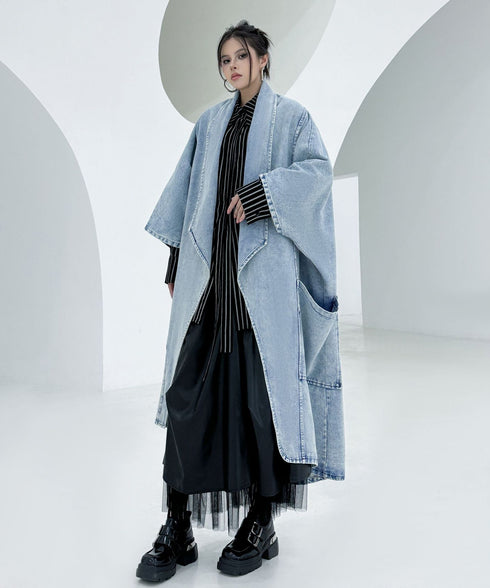 Washed Long Denim Coat