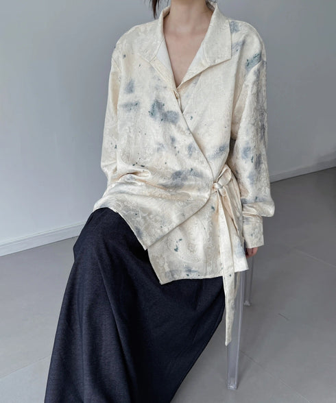 Tie Dye Wrap Jacquard Blouse