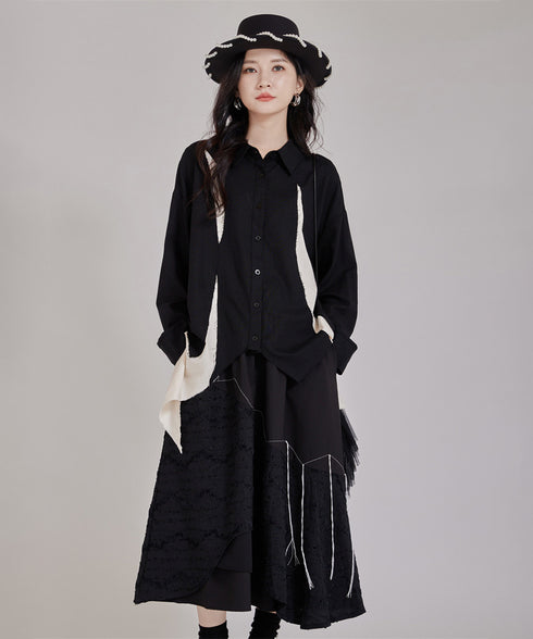 Layered Texture Line Flare Skirt