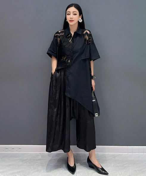 Sheer Panel Asym Cut Blouse