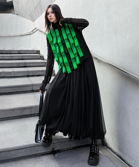 Ribbon Panel Zip Vest