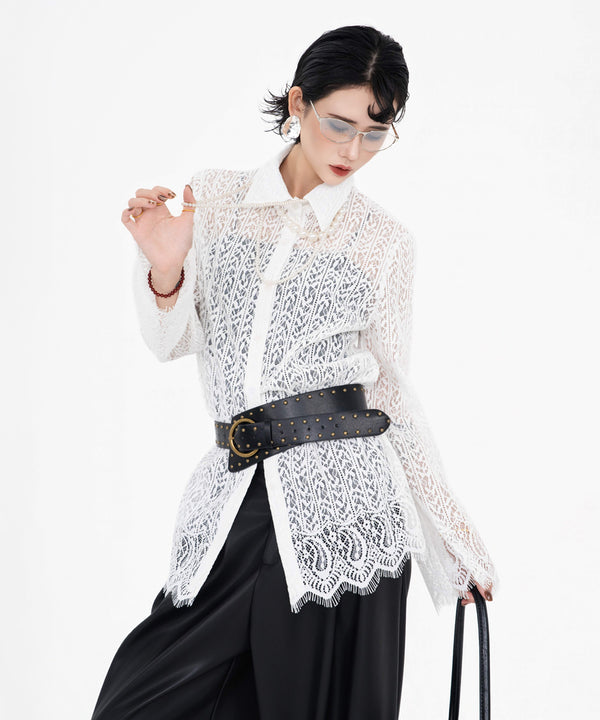 Lace Pattern Sheer Blouse