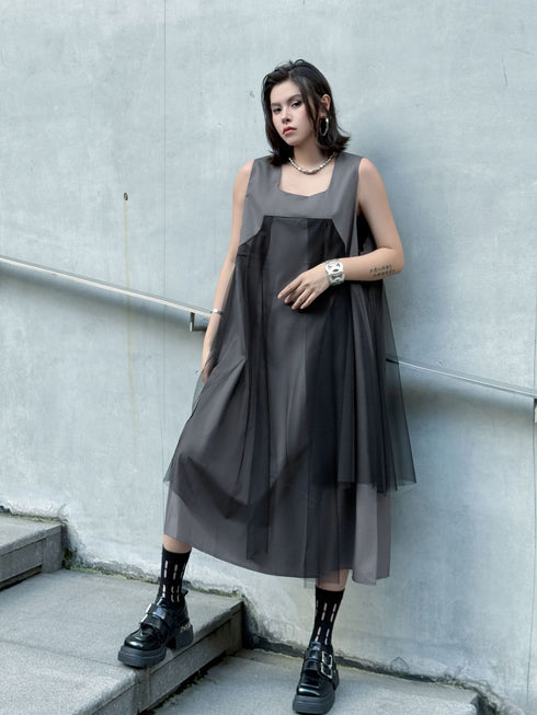 Layered Mesh Flare Dress