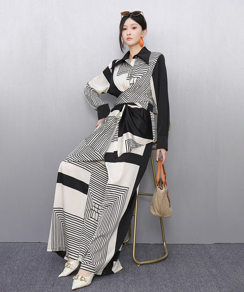 Graphic Stripe Wrap Top&Wide Pants Co-ord