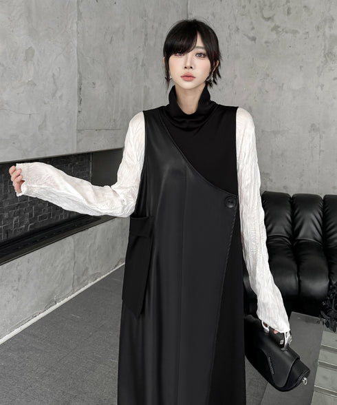 Mock Neck Overlay Pocket Dress