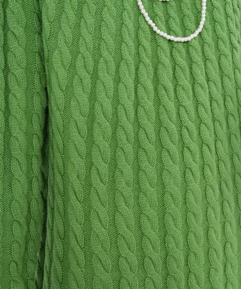 Cable Pom Hem Knit Sweater