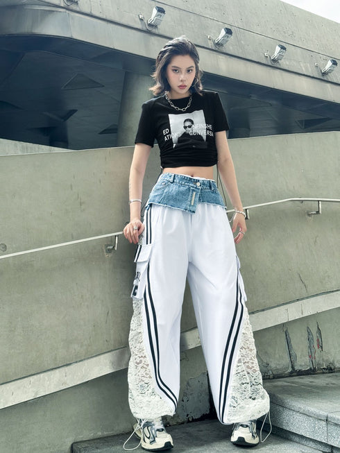 Hybrid Denim Lace Track Pants