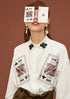 Card Print Collar Blouse