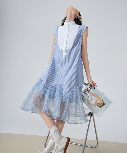 Stripe Frill Sleeveless Dress