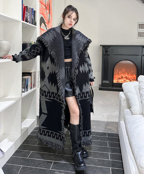 Fringe Pattern Long Coat