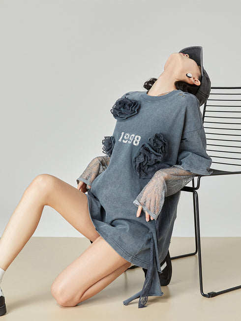 Lace Layered Distressed Top