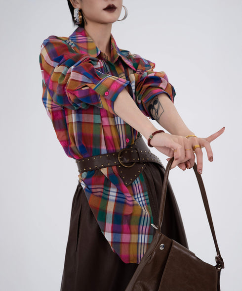 Color Mix Check Blouse