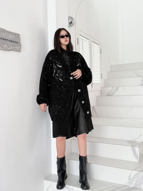 Sequin Knit Oversized Cardigan