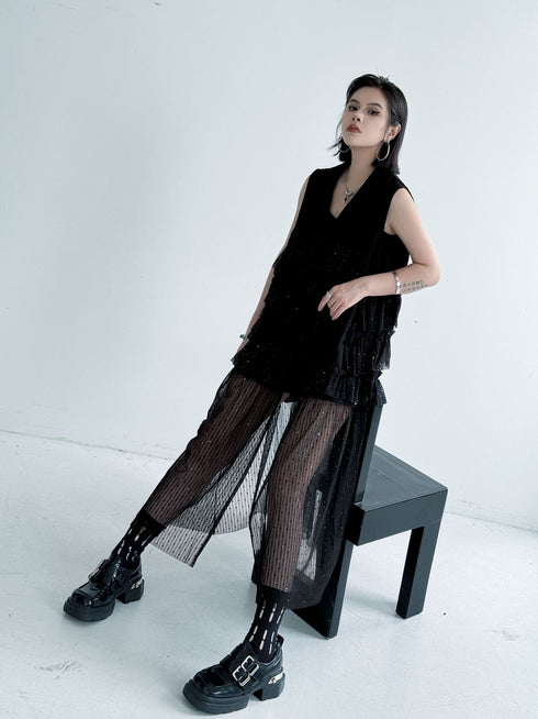 Frill Mesh Layered Vest