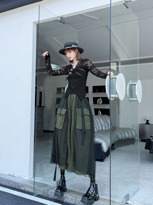 Black Mesh Layered Skirt