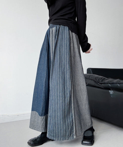 Mixed Fabric Panel Pants