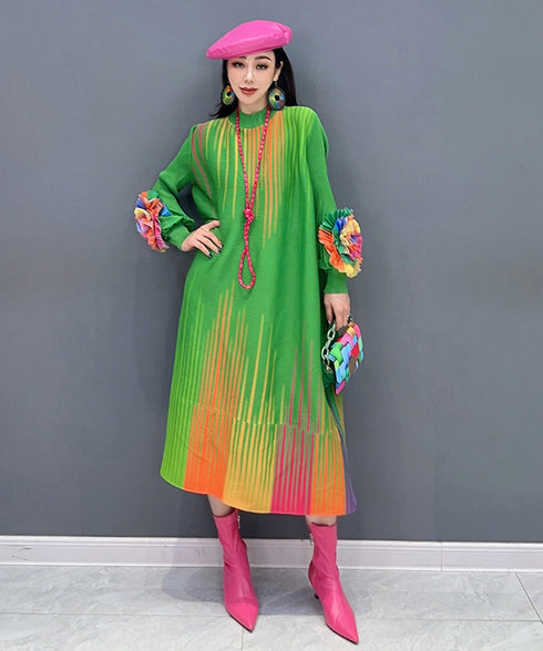 Gradient Pleats Long Dress