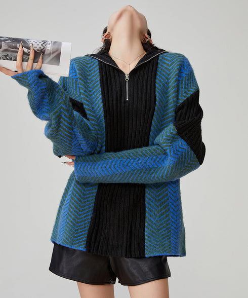 Chevron Zip Knit Top