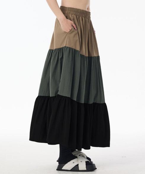 Color Block Tiered Maxi Skirt