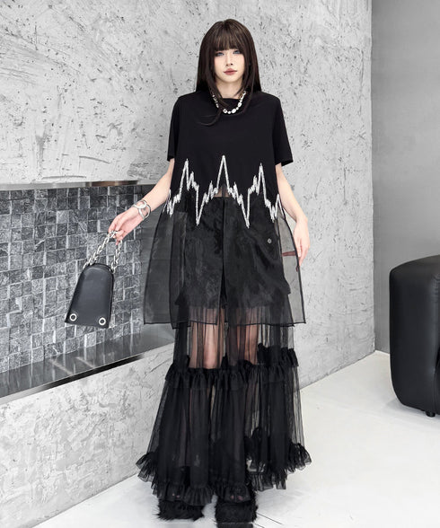 Sheer Layered Embroidery T-shirt