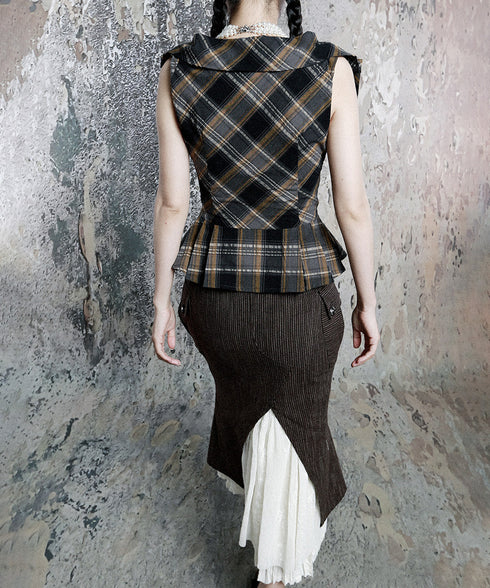 Plaid Edge Frill Blouse