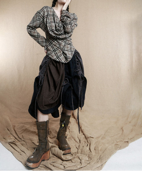 Gathered Patchwork Flare Skirt