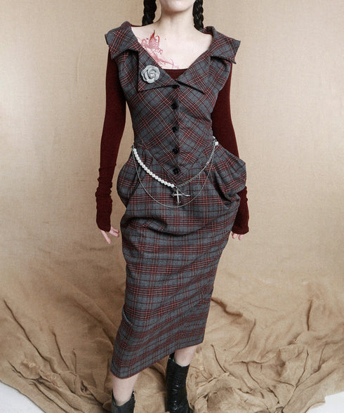 Plaid Draped Corset Dress